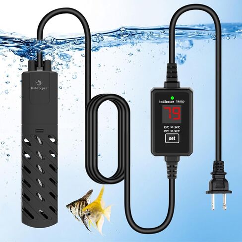 سخان حوض السمك من فيشكيبر، سخان خزان الأسماك قابل للتعديل بقدرة 500 واط مع جهاز تحكم بشاشة رقمية، سخان مياه غاطس مع ترموستات لحماية درجة الحرارة الزائدة للمياه المالحة والمياه العذبة 66-132 جالون in Kuwait