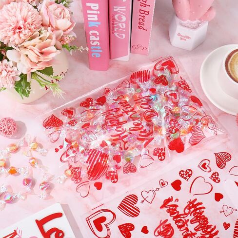 Whaline 50Pcs Valentine's Day Party Favor Bag Plastic Treat Bags with Handles Red Heart Clear Candy Goodie Bags for Wedding Anniversary Snack Cookie Packing in Saudi Arabia