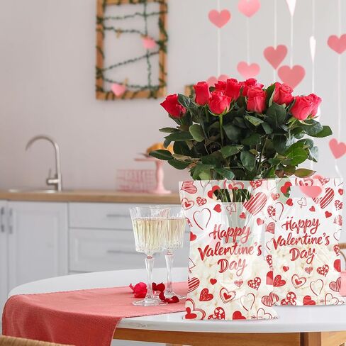 Whaline 50Pcs Valentine's Day Party Favor Bag Plastic Treat Bags with Handles Red Heart Clear Candy Goodie Bags for Wedding Anniversary Snack Cookie Packing in Saudi Arabia