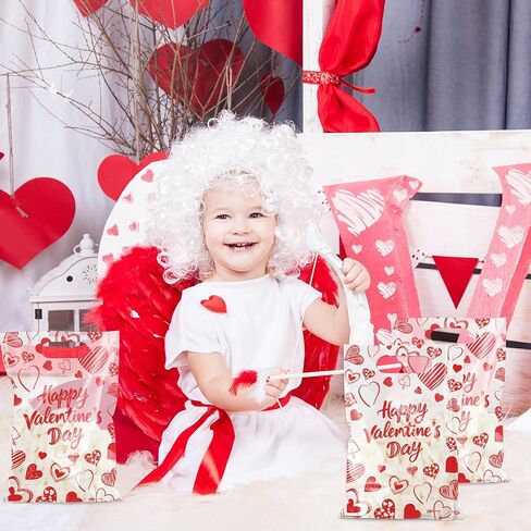 Whaline 50Pcs Valentine's Day Party Favor Bag Plastic Treat Bags with Handles Red Heart Clear Candy Goodie Bags for Wedding Anniversary Snack Cookie Packing in Saudi Arabia