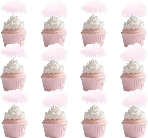 36Pcs Cloud Cupcake Toppers Pink Cloud Cake Decorations Pink Cloud Cupcake Picks Double -Sided Printing for Sky Themed Baby Shower Birthday Bachelorette Wedding Decors Party Supplies in Saudi Arabia