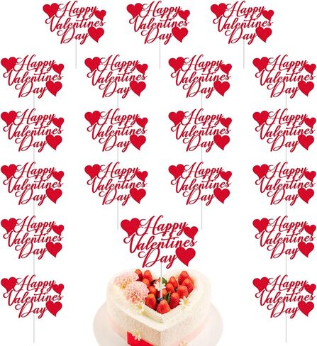 24Pcs Valentine's Day Happy Birthday Cake Sign Decoration, Heart Themed Cake Topper for Home Party Anniversary Supplies in Saudi Arabia