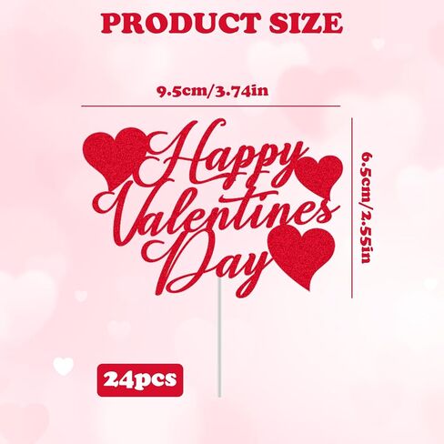 24Pcs Valentine's Day Happy Birthday Cake Sign Decoration, Heart Themed Cake Topper for Home Party Anniversary Supplies in Saudi Arabia