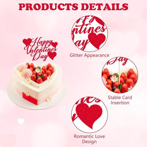 24Pcs Valentine's Day Happy Birthday Cake Sign Decoration, Heart Themed Cake Topper for Home Party Anniversary Supplies in Saudi Arabia