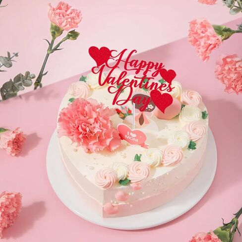 24Pcs Valentine's Day Happy Birthday Cake Sign Decoration, Heart Themed Cake Topper for Home Party Anniversary Supplies in Saudi Arabia
