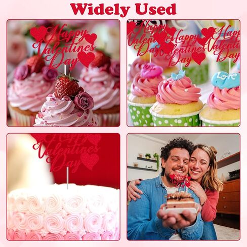 24Pcs Valentine's Day Happy Birthday Cake Sign Decoration, Heart Themed Cake Topper for Home Party Anniversary Supplies in Saudi Arabia