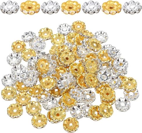 100 Pcs 12mm Silver and Gold Rondelle Spacer Beads Rhinestone Crystal for Jewelry Making, Fancy Sparkle Crystal Spacer Beads for DIY Pens Bracelet Jewelry Making in Saudi Arabia