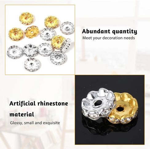 100 Pcs 12mm Silver and Gold Rondelle Spacer Beads Rhinestone Crystal for Jewelry Making, Fancy Sparkle Crystal Spacer Beads for DIY Pens Bracelet Jewelry Making in Saudi Arabia
