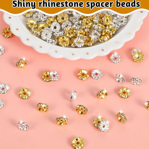 100 Pcs 12mm Silver and Gold Rondelle Spacer Beads Rhinestone Crystal for Jewelry Making, Fancy Sparkle Crystal Spacer Beads for DIY Pens Bracelet Jewelry Making in Saudi Arabia
