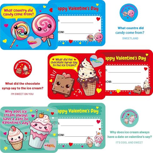 Fancy Land Valentines Cards Scratch Off Jokes for Kids Sweet Dessert Card with Envelopes for Boys Girls Holiday Exchange Supplies 36Pcs in Saudi Arabia