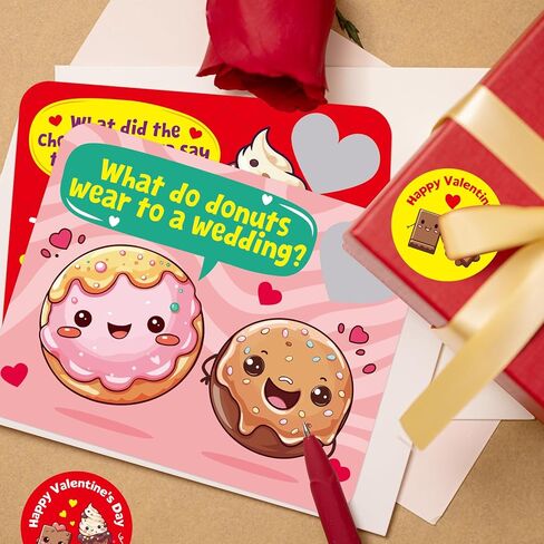 Fancy Land Valentines Cards Scratch Off Jokes for Kids Sweet Dessert Card with Envelopes for Boys Girls Holiday Exchange Supplies 36Pcs in Saudi Arabia