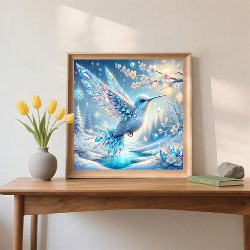 مجموعات الطلاء الماسي 5D من Skyboda Hummingbird للبالغين، طقم فني ماسي للشتاء الطنان للمبتدئين، نقاط ماسية دائرية كاملة مع أحجار كريمة فنية لتزيين جدران المنزل مقاس 12 × 12 بوصة in Kuwait