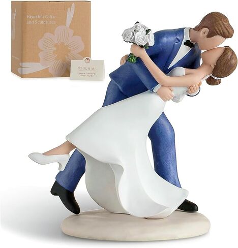 Wedding Cake Topper Decoration: Bride and Groom Kissing Resin Figurine with Secure Base – Romantic Couple Gifts for Wedding Anniversary & Engagement in Saudi Arabia