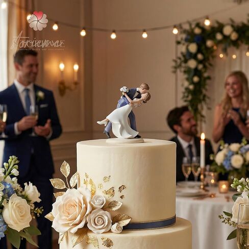 Wedding Cake Topper Decoration: Bride and Groom Kissing Resin Figurine with Secure Base – Romantic Couple Gifts for Wedding Anniversary & Engagement in Saudi Arabia