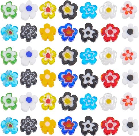 240Pcs 12 Colors Flower Glass Beads 4-7.2mm Handmade Millefiori Lampwork Beads Colorful Loose Beads Small Flower Glazed Beads for Jewelry Making Hole:1mm in Saudi Arabia