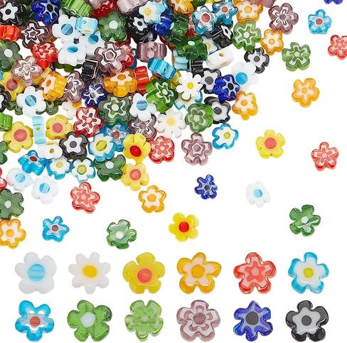 240 قطعة 12 ألوان زهرة الزجاج الخرز 4-7.2 مللي متر اليدوية ميلفيوري Lampwork الخرز الملونة فضفاض الخرز زهرة صغيرة الخرز المزجج لصنع المجوهرات ثقب: 1 مللي متر in Kuwait