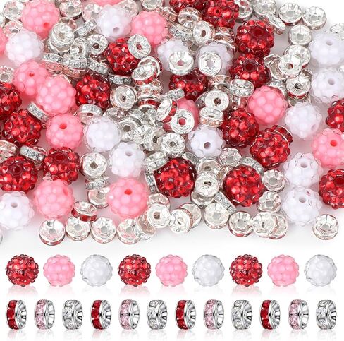 Suncalla 360 Pcs 4th of July Beads for Pens 60 Bubblegum Rhinestone Bead 8mm 300 Spacer Bead for Beadable Pens Patriotic Crystal Beadable Spacers for Holiday Bracelet Necklace Gifts DIY Craft Making in Saudi Arabia