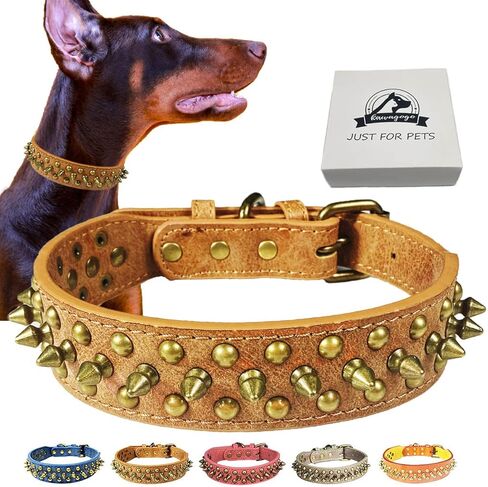 Spiked Studded Dog Collar, Anti-bite PU Leather Collar for Small Medium Large Dogs (Brown, XL) in Saudi Arabia