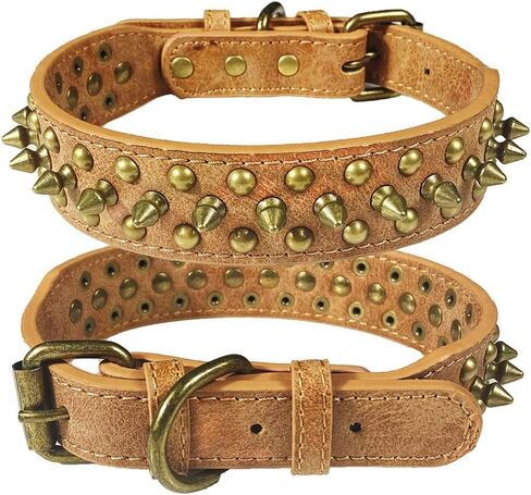 Spiked Studded Dog Collar, Anti-bite PU Leather Collar for Small Medium Large Dogs (Brown, XL) in Saudi Arabia