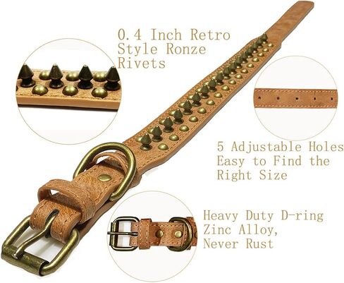 Spiked Studded Dog Collar, Anti-bite PU Leather Collar for Small Medium Large Dogs (Brown, XL) in Saudi Arabia