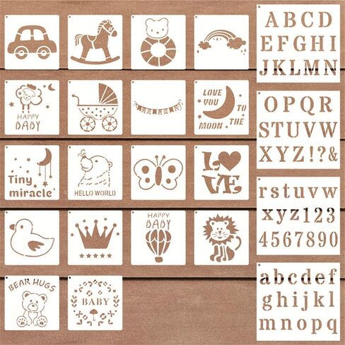 22 Pack Letters Numbers Templates for Painting Fabric,Baby Shower Stencils Animals Pattern for Clothes, Bibs, Bags, Shirts, Shoes in Saudi Arabia