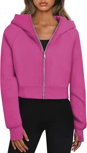 Trendy Queen Womens Zip Up Hoodies Cropped Sweatshirts Fall Outfits Casual Hooded Pullover Sweaters Tops Winter Clothes 2024 in Saudi Arabia
