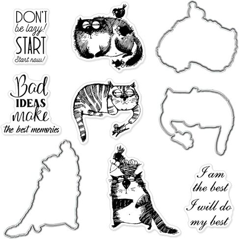 Lazy Cat Metal Cutting Dies Clear Stamps, Words Die Cuts Rubber Seal Stamps for Card Making DIY Paper Scrapbooking and Photo Album Card Décor Craft Decoration. in Saudi Arabia