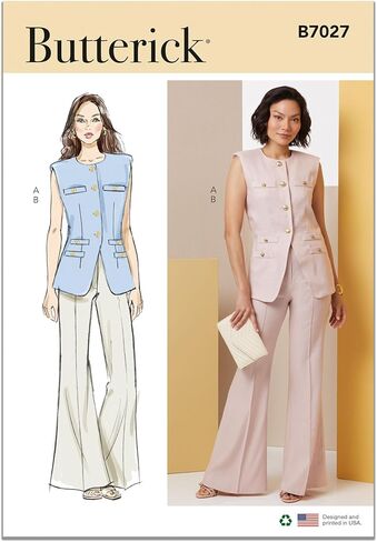 Butterick B7027K5 سترة مبطنة وسروال عالي الارتفاع من Misses، رمز التصميم B7027، المقاسات 8-10-12-14-16 in Kuwait