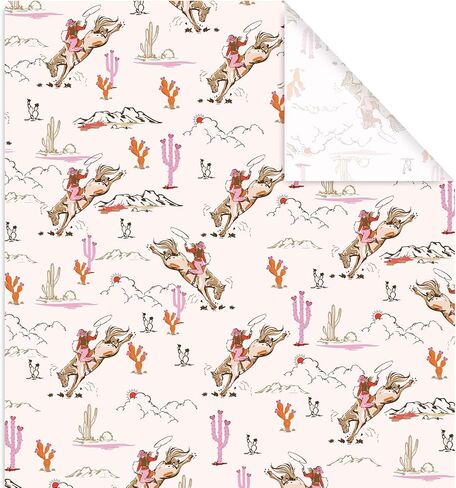 FYSUIMU 6 Sheets Western Cowgirl Wrapping Paper - Not Roll - Pink Cowgirl Horse Cactus Gift Wrap Paper Folded Flat for Birthday Baby Shower DIY Crafts, 27.6 x 39.4 Inch in Saudi Arabia