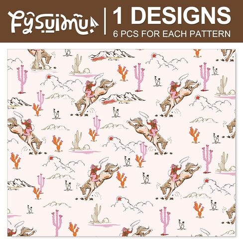 FYSUIMU 6 Sheets Western Cowgirl Wrapping Paper - Not Roll - Pink Cowgirl Horse Cactus Gift Wrap Paper Folded Flat for Birthday Baby Shower DIY Crafts, 27.6 x 39.4 Inch in Saudi Arabia