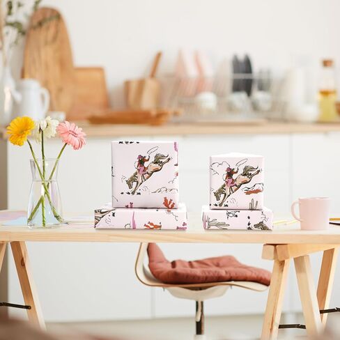 FYSUIMU 6 Sheets Western Cowgirl Wrapping Paper - Not Roll - Pink Cowgirl Horse Cactus Gift Wrap Paper Folded Flat for Birthday Baby Shower DIY Crafts, 27.6 x 39.4 Inch in Saudi Arabia
