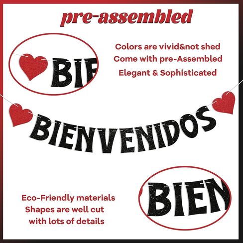 لافتة Bienvenidos - لافتة Bienvenidos a Casa، لافتة ترحيب إسبانية، ديكورات حفلات المنزل المكسيكية Fiesta Welcoem باللون الأسود اللامع in Saudi Arabia