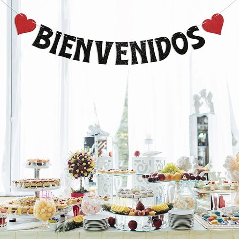 لافتة Bienvenidos - لافتة Bienvenidos a Casa، لافتة ترحيب إسبانية، ديكورات حفلات المنزل المكسيكية Fiesta Welcoem باللون الأسود اللامع in Saudi Arabia