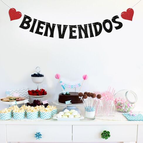 لافتة Bienvenidos - لافتة Bienvenidos a Casa، لافتة ترحيب إسبانية، ديكورات حفلات المنزل المكسيكية Fiesta Welcoem باللون الأسود اللامع in Saudi Arabia