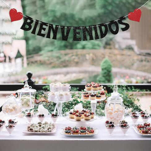 لافتة Bienvenidos - لافتة Bienvenidos a Casa، لافتة ترحيب إسبانية، ديكورات حفلات المنزل المكسيكية Fiesta Welcoem باللون الأسود اللامع in Saudi Arabia