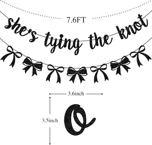 She's Tying the Knot Banner, Bow Bachelorette Decorations, Bridal Shower Party Decor, Bow Themed Wedding Engagement Bachelorette Party Decorations Black Glitter in Saudi Arabia