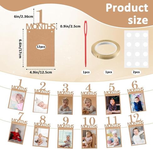 simarro 1st Birthday Party Photo Banner, Newborn to 12 Months Photo Garland Display For Baby Boy Girl Party Decoration Supplies Monthly Milestones First Birthday Picture Banner in Kuwait