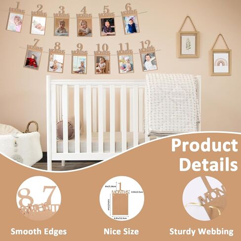 simarro 1st Birthday Party Photo Banner, Newborn to 12 Months Photo Garland Display For Baby Boy Girl Party Decoration Supplies Monthly Milestones First Birthday Picture Banner in Kuwait