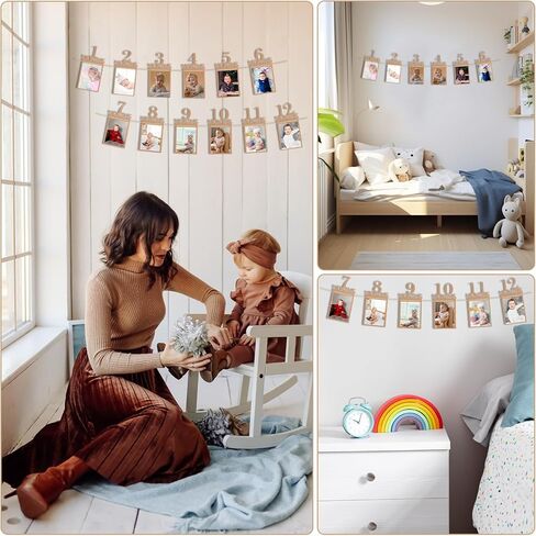 simarro 1st Birthday Party Photo Banner, Newborn to 12 Months Photo Garland Display For Baby Boy Girl Party Decoration Supplies Monthly Milestones First Birthday Picture Banner in Kuwait