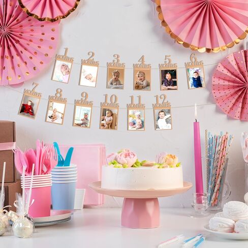 simarro 1st Birthday Party Photo Banner, Newborn to 12 Months Photo Garland Display For Baby Boy Girl Party Decoration Supplies Monthly Milestones First Birthday Picture Banner in Kuwait