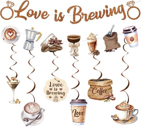 Love is Brewing Bridal Shower Decorations Love is Brewing Banner Garland Hanging Swirls Coffee Themed Bridal Shower Decorations for Bachelorette Engagement Party Supplies in Saudi Arabia