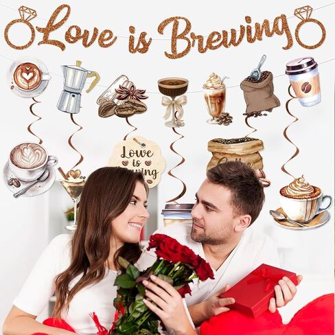 Love is Brewing Bridal Shower Decorations Love is Brewing Banner Garland Hanging Swirls Coffee Themed Bridal Shower Decorations for Bachelorette Engagement Party Supplies in Saudi Arabia