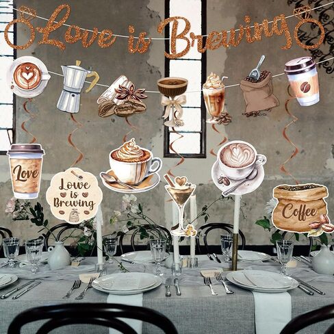 Love is Brewing Bridal Shower Decorations Love is Brewing Banner Garland Hanging Swirls Coffee Themed Bridal Shower Decorations for Bachelorette Engagement Party Supplies in Saudi Arabia