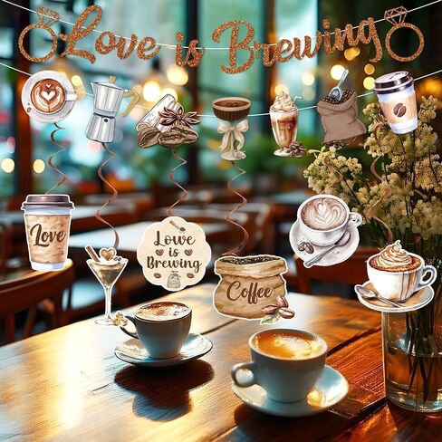Love is Brewing Bridal Shower Decorations Love is Brewing Banner Garland Hanging Swirls Coffee Themed Bridal Shower Decorations for Bachelorette Engagement Party Supplies in Saudi Arabia