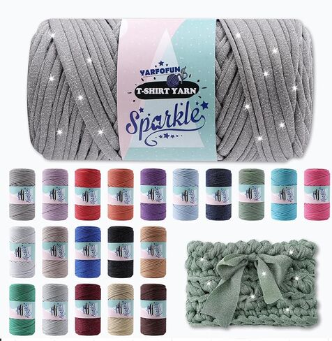 التألق التي شيرت الغزل للكروشيه، الوردي الساخن تي شيرت لينة النسيج المرن سميكة تي شيرت الكروشيه مشرقة بريق التألق الغزل للحياكة الحياكة المبتدئين حقيبة الحياكة اليدوية / DIY الحرفية / ديكور المنزل in Kuwait