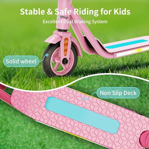 Electric Scooter for Kids Ages 6+, Bluetooth Music Speaker, 150w Hub Motor, Up to 10 mph, 60 mins Ride Time, Led Display, Colorful Lights, 4 Height Adjustable, Best Gift Ideas for Boys and Girls in Saudi Arabia