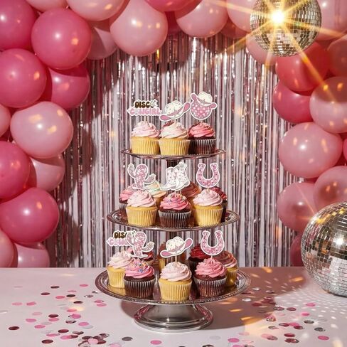 24PCS Disco Cowgirl Cupcake Toppers,Pink Vintage Western Themed Disco Cowgirl Birthday Party Decorations,Cute Disco Ball Hats Boots Horseshoes Cactus Picks in Saudi Arabia