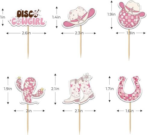 24PCS Disco Cowgirl Cupcake Toppers,Pink Vintage Western Themed Disco Cowgirl Birthday Party Decorations,Cute Disco Ball Hats Boots Horseshoes Cactus Picks in Saudi Arabia