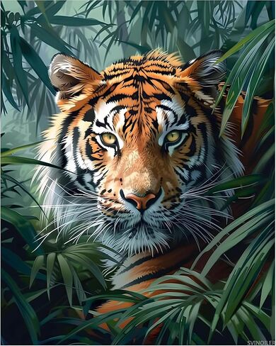 SVINOILER Paint by Numbers Tiger Jungle, Bamboo Forest Paint by Number for Adults, Wild Animal Easy Acrylic DIY Oil Painting Canvas Wall Art, Tigers Home Wall Decor, 16x20inch Without Frame in Saudi Arabia