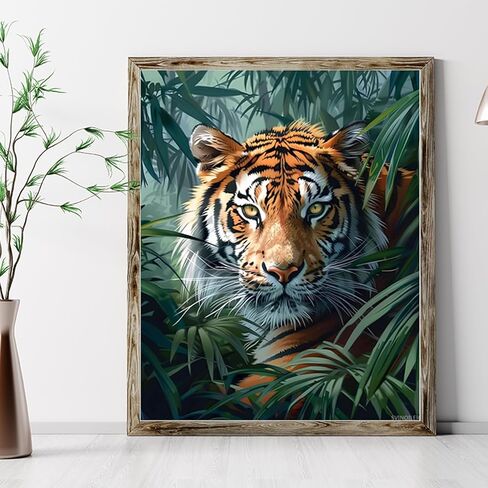 SVINOILER Paint by Numbers Tiger Jungle, Bamboo Forest Paint by Number for Adults, Wild Animal Easy Acrylic DIY Oil Painting Canvas Wall Art, Tigers Home Wall Decor, 16x20inch Without Frame in Saudi Arabia